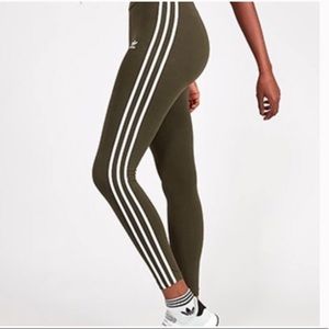 Adidas Womens Green Stripe Athletic Leggings